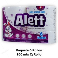 Papel Higiénico Jumbo Alett Doble Hoja 100 Metros Paquete x 6 Rollos