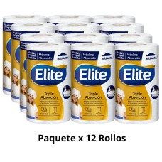 Papel Toalla Megarollo Elite Paquete x 12 Rollos Triple Hoja