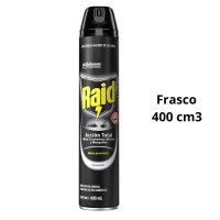 Insecticida En Spray Raid Accion Total Cucarachas, Moscas y Mosquitos Frasco 400ml