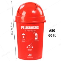Papelera Vaivén Reyplast Cosmos Redondo N°80 de 60 Litros Rojo (Peligrosos)