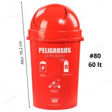Papelera Vaivén Reyplast Cosmos Redondo N°80 de 60 Litros Rojo (Peligrosos)
