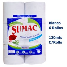 Papel Toalla Jumbo Sumac Blanco Liso Paquete x 6 Rollos