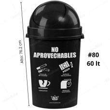 Papelera Vaivén Reyplast Cosmos Redondo N°80 de 60 Litros Negro (No aprovechables)