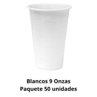 Vasos Plásticos Descartables Blancos 9 Onzas Paquete x 50 unidades