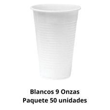 Vasos Plásticos Descartables Blancos 9 Onzas Paquete x 50 unidades