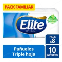 Pañuelos Paños Faciales Elite Con Aloe Vera 8 Paquetes De 10 Unidades