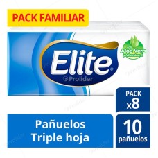 Pañuelos Paños Faciales Elite Con Aloe Vera 8 Paquetes De 10 Unidades