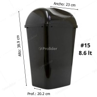 Papelera Vaivén Reyplast Galax N°15 Altura 39 cm de 8.6 Litros Negro