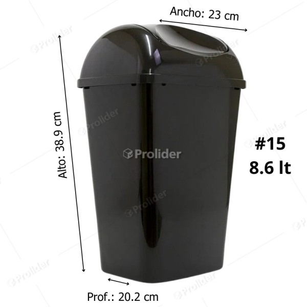 Papelera Vaivén Reyplast Galax N°15 Altura 39 cm de 8.6 Litros Negro