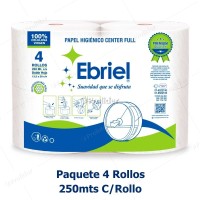 Papel Higiénico Jumbo Ebriel Doble Hoja Center Pull 250 Metros Paquete x 4 Rollos