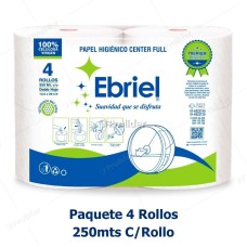 Papel Higiénico Jumbo Ebriel Doble Hoja Center Pull 250 Metros Paquete x 4 Rollos