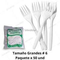 Tenedores Descartables Grandes N° 6 Paquete x 50 unidades Genérico