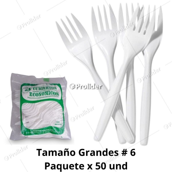 Tenedores Descartables Grandes N° 6 Paquete x 50 unidades Genérico