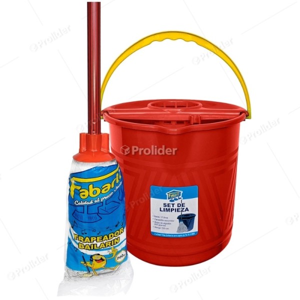 Set Trapeador Genérico Completo 17 Litros (Balde + Mopa) Rojo