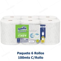 Papel Toalla Jumbo Familia Triple Hoja Blanco 100 Metros Paquete x 6 rollos 73575