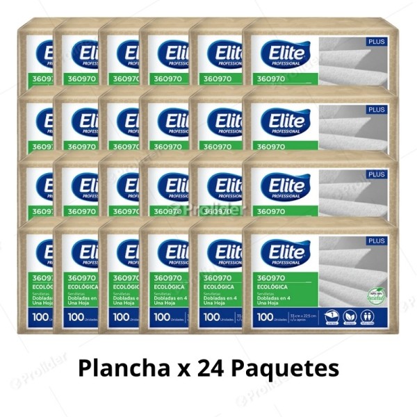 Servilletas Restaurante Ecologicas Elite Dobladas en 4 x 24 Paquete de 100 unidades (361704)