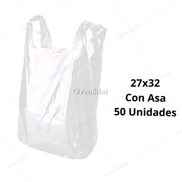 Bolsas Plásticas con Asa Blancas / 27 x 32 / 50 unidades