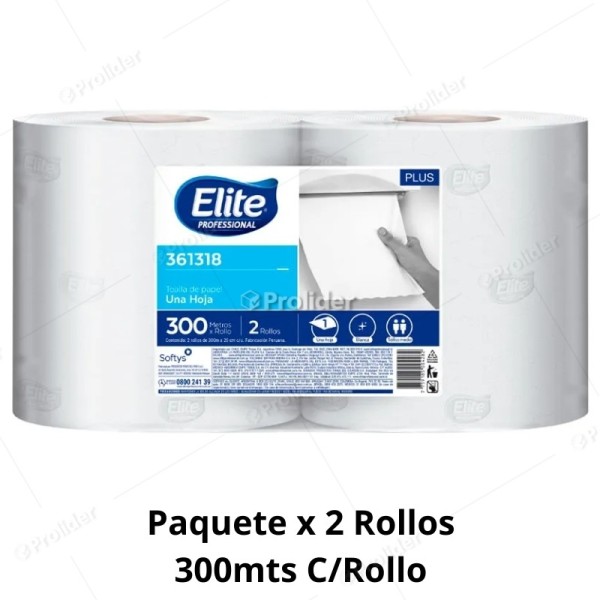 Papel Toalla Jumbo Elite Blanco 300 Metros Paquete x 2 Rollos