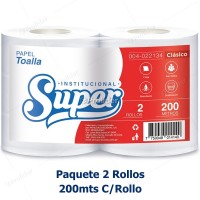 Papel Toalla Jumbo Super Blanco Etiqueta Rojo 200 Metros Paquete x 2 Rollos