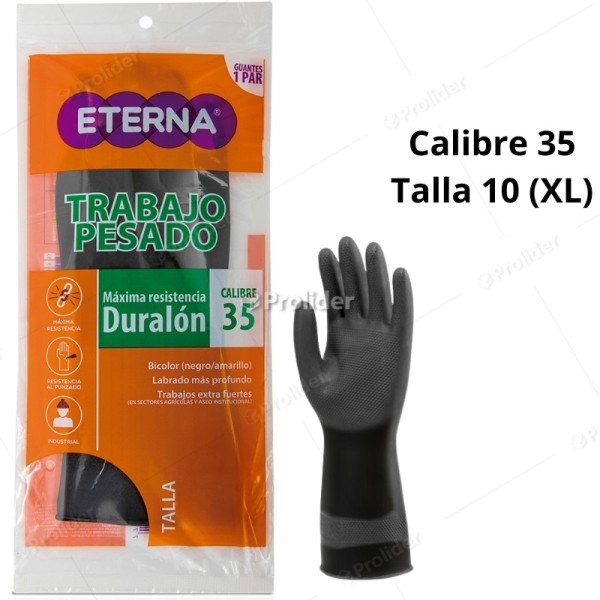 Guantes Industriales Eterna Duralon Calibre 35 Talla 10 Negro