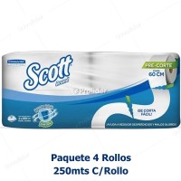 Papel Higiénico Jumbo Scott Doble Hoja 250 Metros Paquete x 4 Rollos