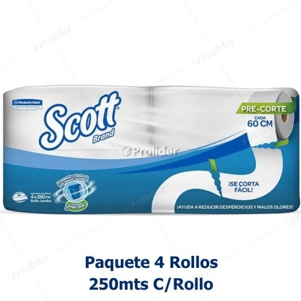 Papel Higiénico Jumbo Scott Doble Hoja 250 Metros Paquete x 4 Rollos