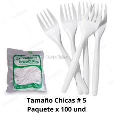 Tenedores Descartables N° 5 Chicas Paquete x 100 unidades Genérico