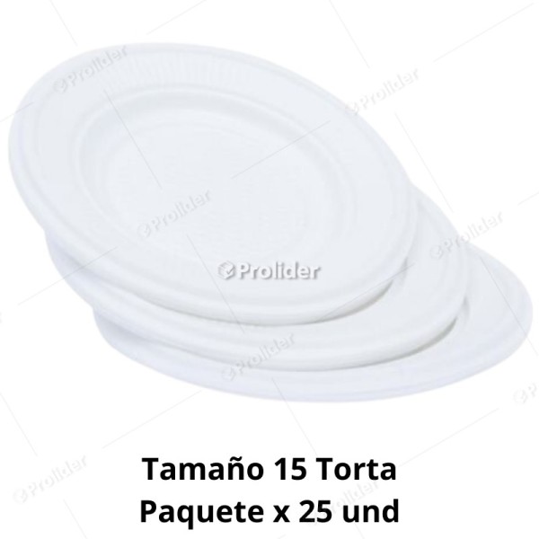 Platos Descartables de Plástico Blancos N°15 de Torta Paquete x 25 unidades
