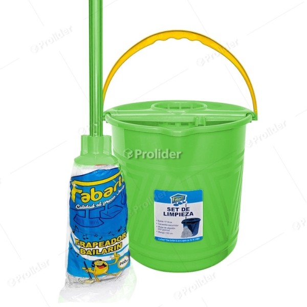 Set Trapeador Genérico Completo 17 Litros (Balde + Mopa) Verde