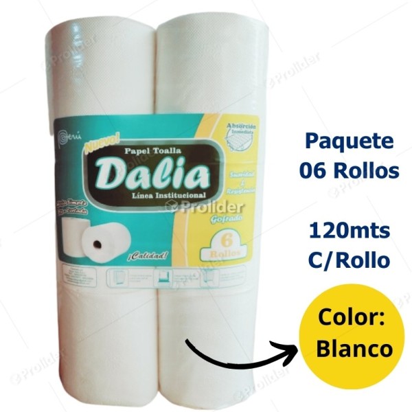 Papel Toalla Jumbo Dalia Blanco Gofrado Paquete x 6 Rollos