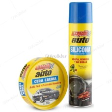 Pack Silicona En Spray Tablero Sapolio + Cera para Auto 200 Gr