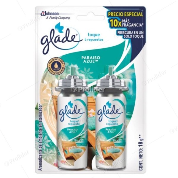 Repuesto Ambientador Toque Glade Paquete x 2 unidades Paraíso Azul