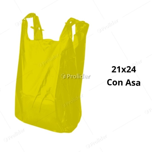 Bolsas Plásticas con Asa Amarillas / 21 x 24 / 100 unidades