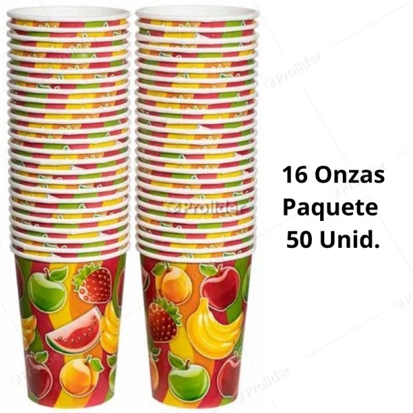 Vasos Polipapel Con Diseño Para Jugo 16 Onzas Paquete x 50 unidades