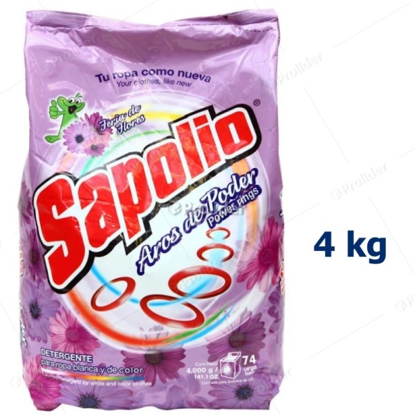 Detergente en Polvo Sapolio Bolsa 4 Kilos Floral (Morado)
