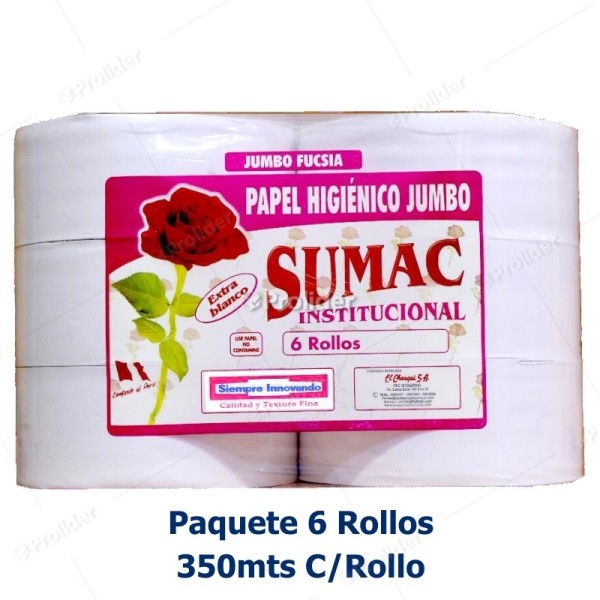 Papel Higienico Jumbo Sumac Liso Et. Fucsia x 6 Rollos