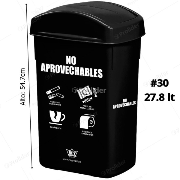 Papelera Vaivén Reyplast Rectangular N°30 de 27.8 Litros Negro (No aprovechables)