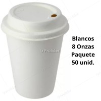 Vasos Polipapel Blancos 8 Onzas Con Tapa Paquete x 50 unidades