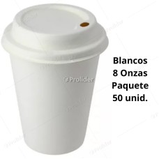 Vasos Polipapel Blancos 8 Onzas Con Tapa Paquete x 50 unidades