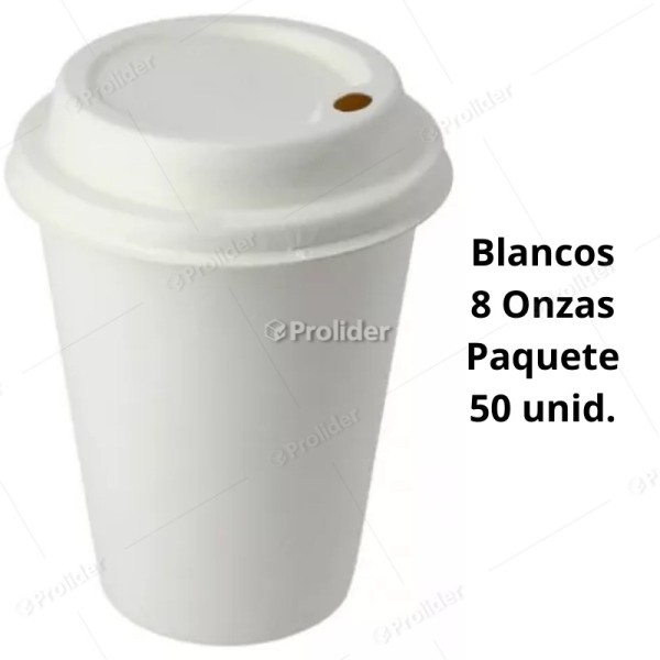 Vasos Polipapel Blancos 8 Onzas Con Tapa Paquete x 50 unidades