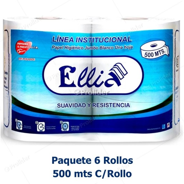 Papel Higiénico Jumbo Ellia 500 Metros Paquete x 6 Rollos