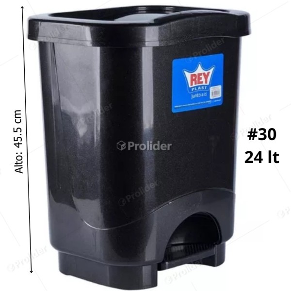 Papelera Con Pedal Reyplast Danubio N°30 Negro 24 Litros Alto 45.5 cm