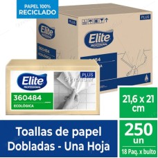 Caja Papel Interfoliado Elite Ecologico Plus x 18 Paquete de 250 unidades 361710