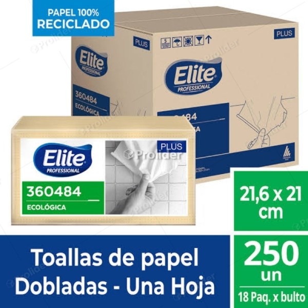 Caja Papel Interfoliado Elite Ecologico Plus x 18 Paquete de 250 unidades 361710