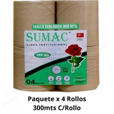 Papel Toalla Jumbo Sumac Ecologico Gofrado 300 Metros Paquete x 4 Rollos