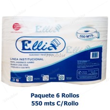 Papel Higiénico Jumbo Ellia 550 Metros Paquete x 6 Rollos