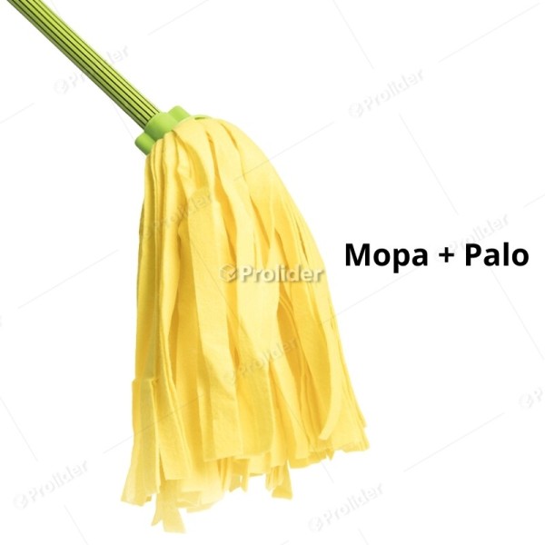 Trapeador Mopa Tipo Tiras Amarillas Dkasa 140 gr mango madera