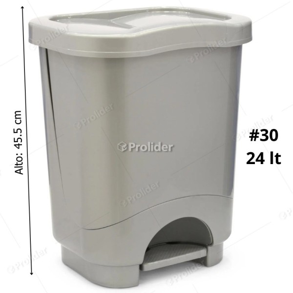Papelera Con Pedal Reyplast Danubio N°30 Plomo 24 Litros Alto 45.5 cm