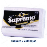 Paquete Papel Interfoliado Supremo Blanco Una Hoja x 200 unidades