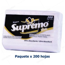 Paquete Papel Interfoliado Supremo Blanco Una Hoja x 200 unidades
